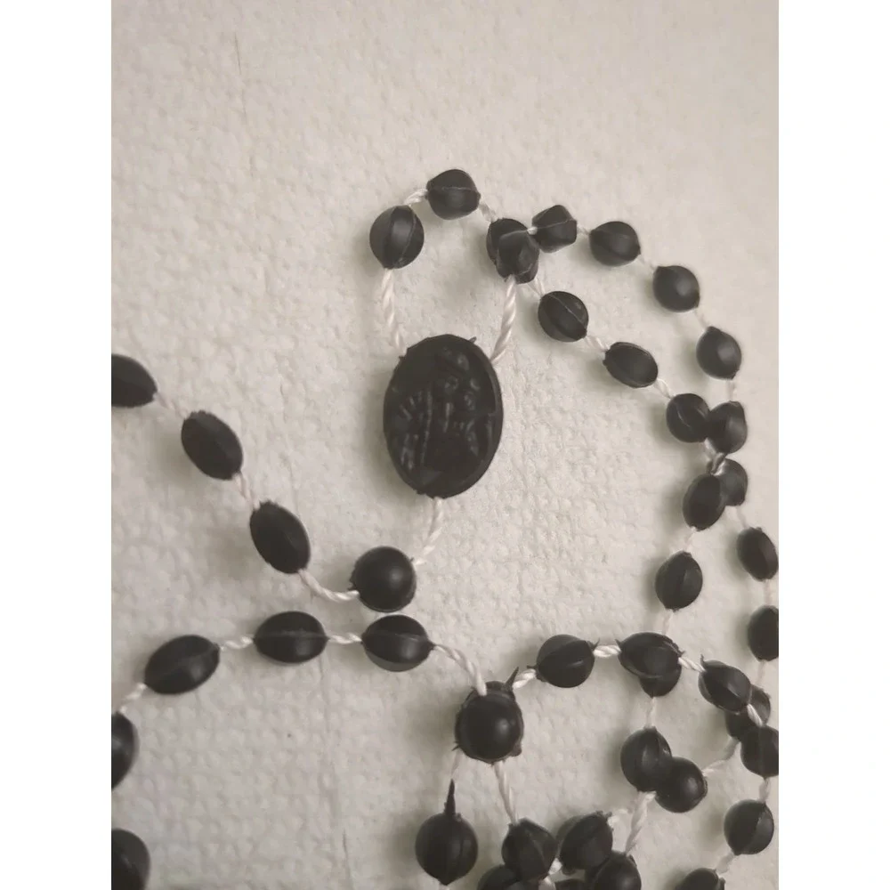 Plastic‎ Rosary Black With White Cord